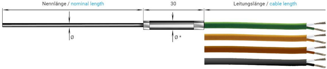 Mineral insulated thermocouple with PVC connection cable A 9-022