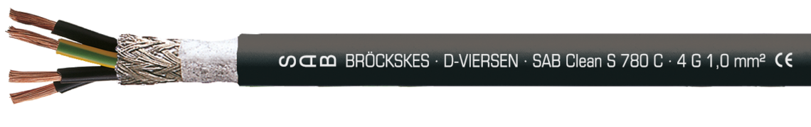 Marking for SABclean S 780 C 37800410: SAB BRÖCKSKES · D-VIERSEN · SAB Clean S 780 C · 4 G 1,0 mm² CE RoHS and current meter marking