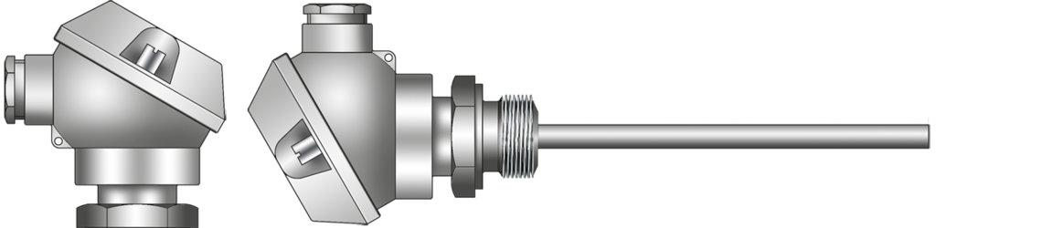 Mineral insulated thermocouple with connection head and thread