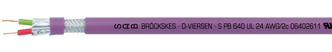 Marking for S PB 640 UL 06402611: SAB BRÖCKSKES · D-VIERSEN · S PB 640 UL AWG 24/2c 06402611 UL AWM Style 21198 80°C 300V CE