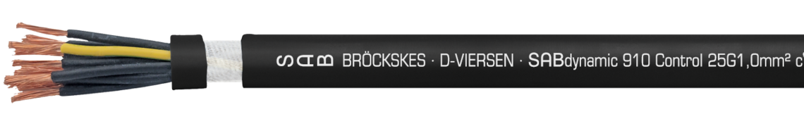 Marking example:
SAB BRÖCKSKES · D-VIERSEN · SABdynamic 910 Control 25G1,0mm² cURus AWM Style 21223 AWM I/II A/B 80°C 600V FT1 FT2 0910-2510  CE