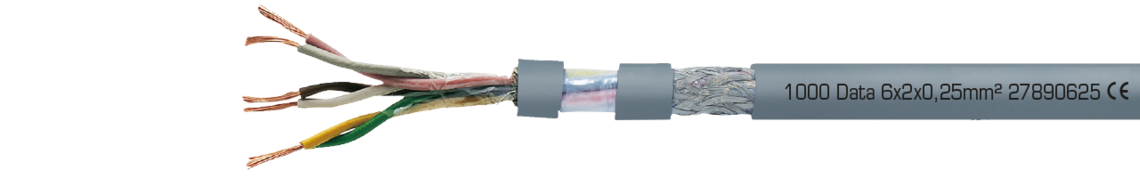 Continuously flexible paired SABIX®/PUR data cable with coloured cores and overall copper screen SABorganic S 1000 Data 6x2x0,25mm² 27890625 CE