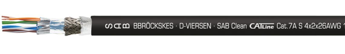 Marking for SAB Clean CATLine CAT 7A S:
SAB BRÖCKSKES · D-VIERSEN · SAB Clean CATLine Cat 7A S 4x2x26AWG 1777-9003 UL AWM Style 20549 80°C 300V  CE RoHS and current meter marking