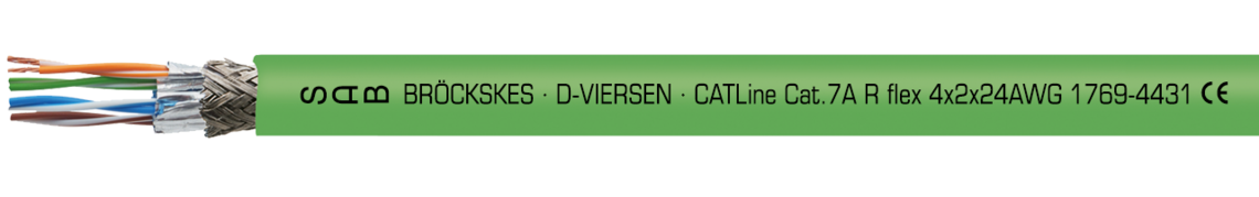 Marking for CATLine CAT 7 A R flex 17694431: SAB BRÖCKSKES · D-VIERSEN · CATLINE Cat.7 A R flex 4x2x24AWG 1769-4431 CE