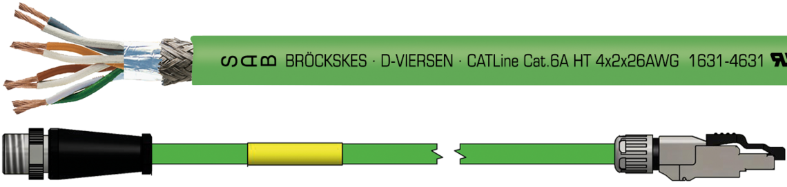Marking example: SAB BRÖCKSKES · D-VIERSEN · CATLine Cat.6A HT 4x2x26AWG  1631-4631  UL AWM Style 21618 150°C 600V CE