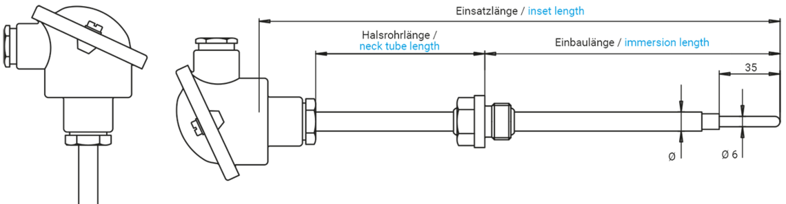Screw-in protecting armatures for measuring insert pt100 Ø 3 mm