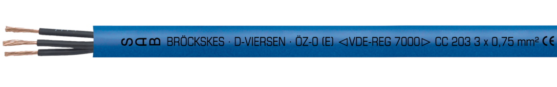 Marking for ÖZ-0 (E) 02030307: SAB BRÖCKSKES · D-VIERSEN · ÖZ-0 (E) VDE-Reg.-Nr. 7000 CC 203 3 x 0,75 mm² CE