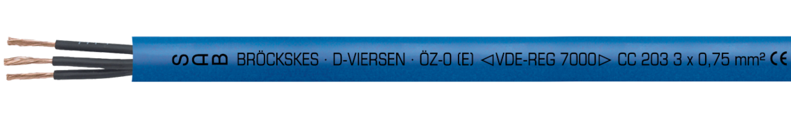 Marking example: SAB BRÖCKSKES · D-VIERSEN · ÖZ-0 (E) VDE-Reg.-Nr. 7000 CC 203 3 x 0,75 mm² CE