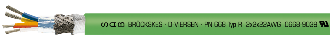 Marking example:
SAB BRÖCKSKES · D-VIERSEN · PN 668 Typ R 2x2x22AWG 0668-9039 UL AWM Style 21198 80° 300V