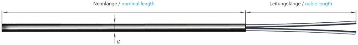 Mineral insulated thermocouple with bare connection ends Thermocouple with bare wire ends, Class 1 measuring tip (Form A or B) and individually adjustable nominal length