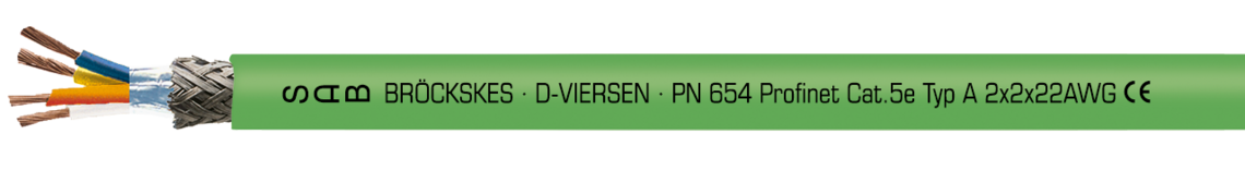 Marking for PN 654 Profinet Type A 06542202: SAB BRÖCKSKES · D-VIERSEN · PN 654 Profinet CAT 5 Typ A 2x2x22AWG CE