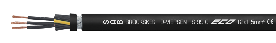 Continuously flexible SABIX®/PUR control cable with numbered cores and overall copper screen SAB BRÖCKSKES · D-VIERSEN · S 99 C ECO 12x1,5mm2 CE