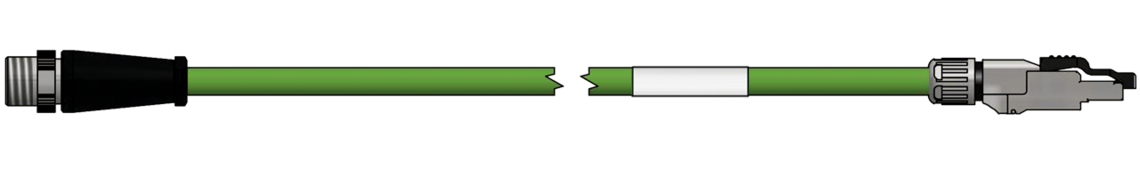 Industrial Ethernet cable, suitable for cable tracks, with moulded M12 connector X-coded and mounted RJ45 connector