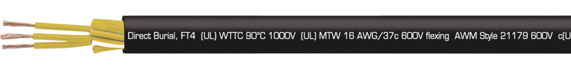 Marking for TR 600 yellow 02901637:
SAB BRÖCKSKES · D-VIERSEN · TR 600 yellow 16 AWG/12c 02901612 TFFN (UL) Type TC-ER 90°C 600V, Oil Resistant I, Sunlight Resistant,
Direct Burial, FT4 (UL) WTTC 90°C 1000V (UL) MTW 16 AWG/37c 600V flexing AWM Style 21179 600V c(UL) Type CIC 90°C dry 600V FT1 FT2 FT4 CE