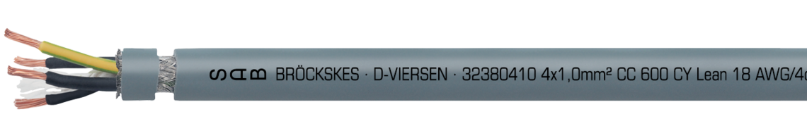 Marking example: SAB BRÖCKSKES · D-VIERSEN · CC 600 CY Lean 8 AWG/4c 32380804 VDE-Reg.-r. 7000 UL AWM Style 21216 90°C Oil 60°C 600V CSA AWM I/II A/B 90° 600V FT1 FT2 CE