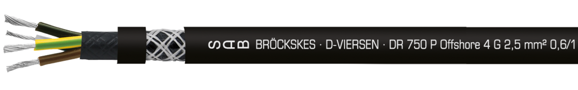 Marking for DR 750 P Offshore 07501215: SAB BRÖCKSKES · D-VIERSEN · DR 750 P Offshore 12 G 1,5 mm² 0,6/1 kV DNV-GL CE